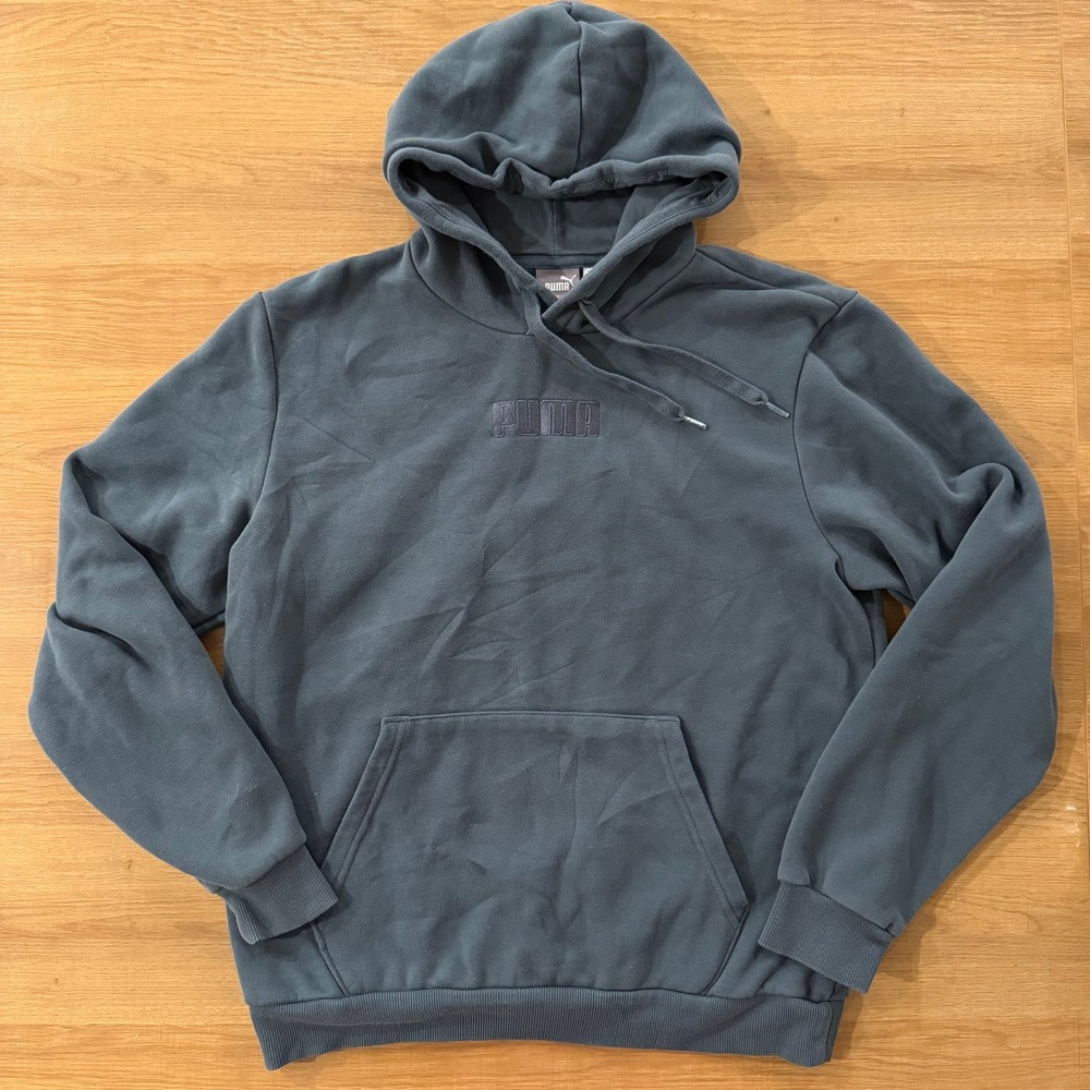 Puma Mens Essential Logo Hoodie Pullover Sweatshirt Dark Blue Green‎ Size Medium